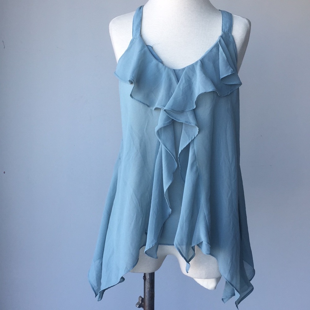 Ruffle Sheer Triangle Blouse with Lace Back